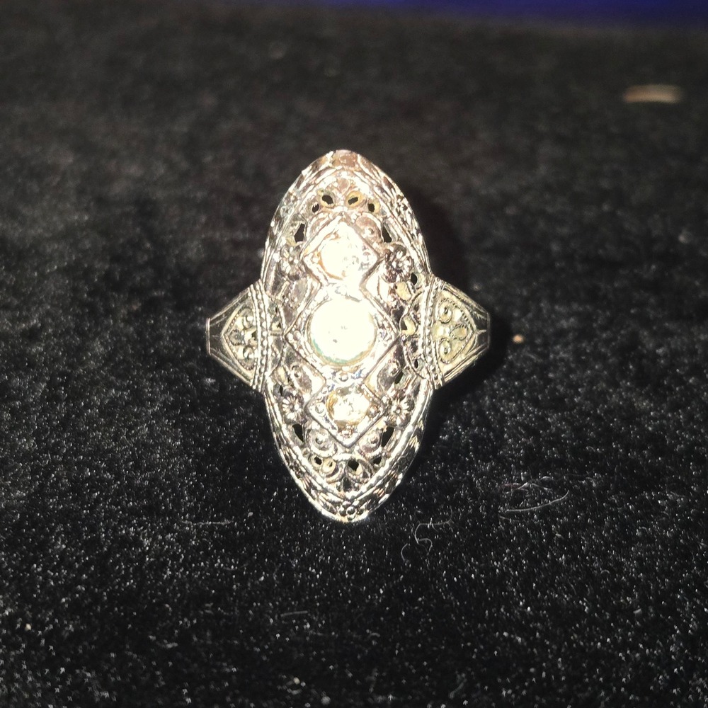 Park Lane Filigree Ring Womens 9.5 Silver Tone Rhodium Austrian Crystal Trilogy